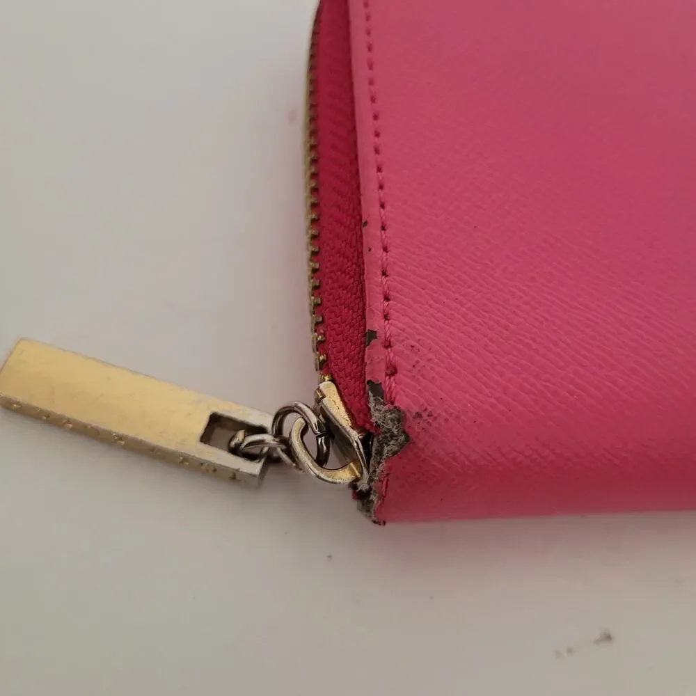 Tory Burch Solid Pink Saffiano Leather Zip Around Large Wallet Long Clutch Fair